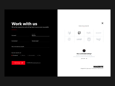 Contact us page | Ragebite agency contact design email form minimal ragebite studio ui ux webdesign work