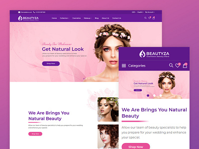 Beautyza Cosmetics Store beauty cosmetic design ecommerce hairstyle landing page lipstick mordern natural pink product purple women fashion