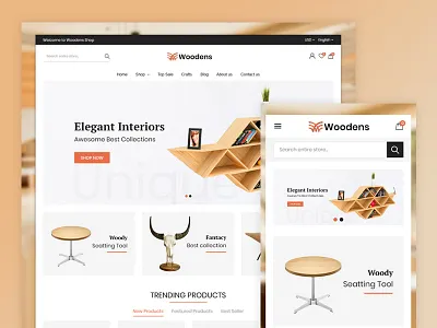 Woodens Furniture Store Template clean design ecommerce furniture design landing page minimal mordern prestashop theme wood