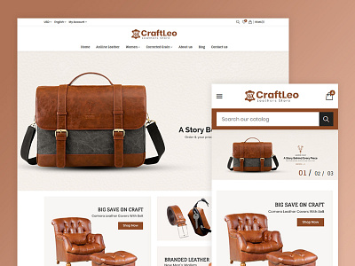 CraftLeo - Leather Fashions Store Template bag ecommerce fashions landing page leather prestashop theme responsive shoes sofa ui ux