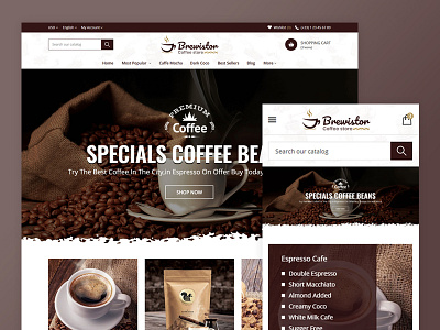 Brewistor - Coffee Store Template chocolat clean coffee ecommerce minimal product tea tea cup ui ux