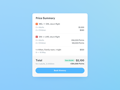 Price Summary billing booking cart checkout flights itinerary price price summary total travel trip