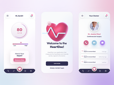 HeartDoc Medical Mobile App clean clinic doctor doctor appointment figmadesign healthcare heart hospital medical app medicine ui uidesign ux