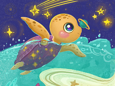 Turtle and Planet artist cgart character characterdesign cute cuteart digitalartist fantasy illustration kawai
