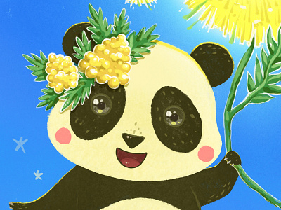 Panda and Mimosa cartoon cgart character characterdesign chibi cute cuteanimal cuteart digitalartist illustration