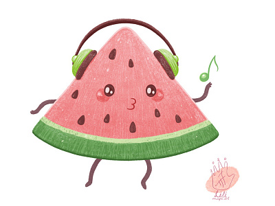 Watermelon is a music lover 🍉 anime cartoon cgart character characterdesign cute cuteart digitalartist illustration kawai