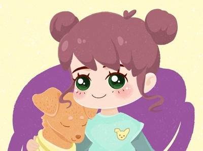 Chibi Portrait with a pet vectorart doggy chibi animechibi animal cuteanimal portrait digitalartist cuteart cgart kawai characterdesign artist art anime illustration cute character cartoon