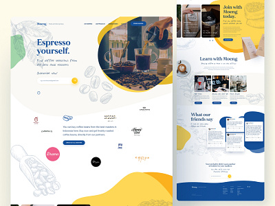 Coffee Subscription Service Landing Page coffee coffee bean colorful design ecommerce footer guide header landing page layout mockup partnership section subscription testimonial ui ux web design