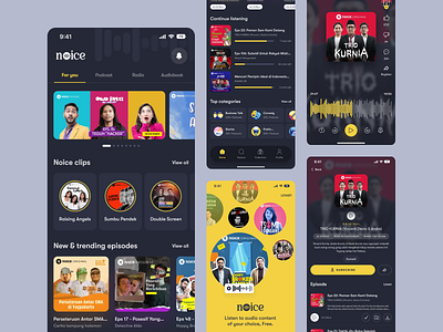Retouching Noice's App UI app audio audiobook clean design episodes exploration mobile music player podcast simple soundwave streaming ui ux