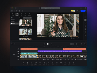 Online Video Editor with Real-Time Collaboration app collaboration dashboard design multi user online real time saas simple timeline toolbar tools ui ux video editor web app website