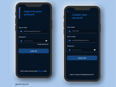 Skeuomorph login/Signup UI Concept - Dark mode