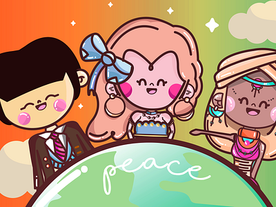 Peace caracter cute design illustration kawaii kids vector