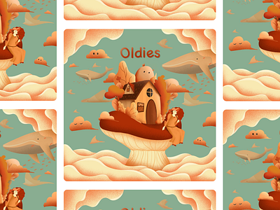 Oldies Album Artwork album apple music artwork cloud cover design fish house illustration music old oldies orange procreate sky song spotify vector whale woman