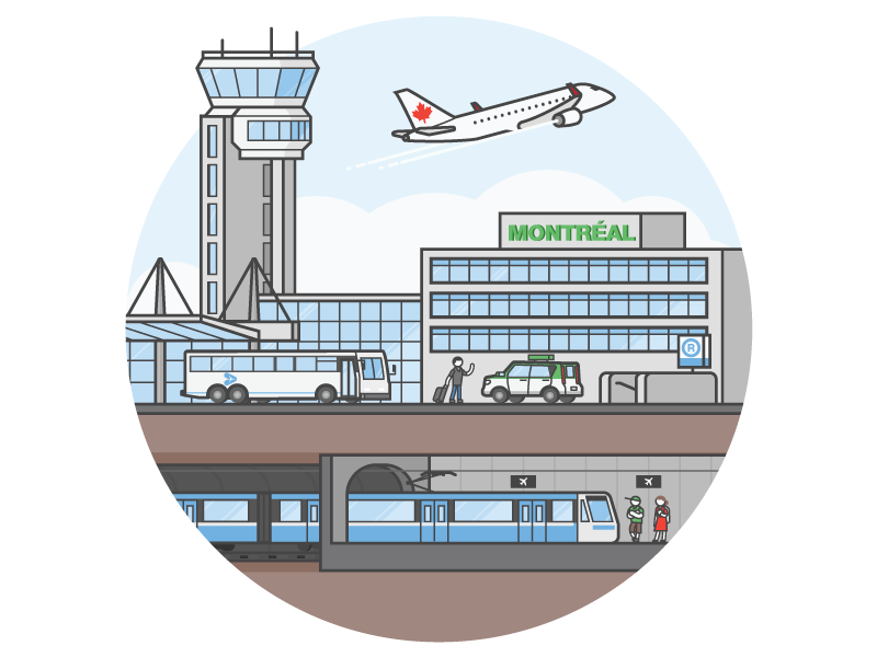 YUL quebec canada airplane taxi bus subway transit airport montreal