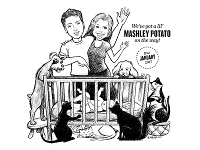 We've got a little bambino on the way! baby baby announcement caricature cats crib dogs knockout mashley sentinel