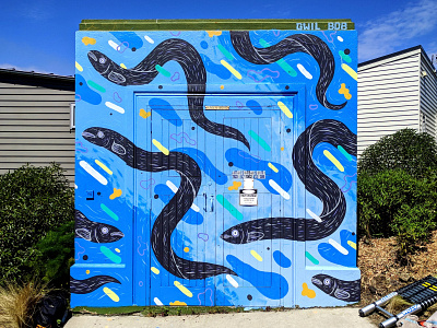 Eel Party mural new zealand ocean painting sea creatures sketchbook wellington