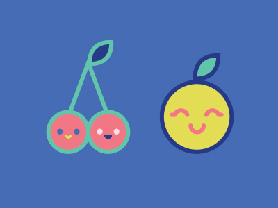 Cherry twins with lemon cherries fruit illustration kawaii lemon