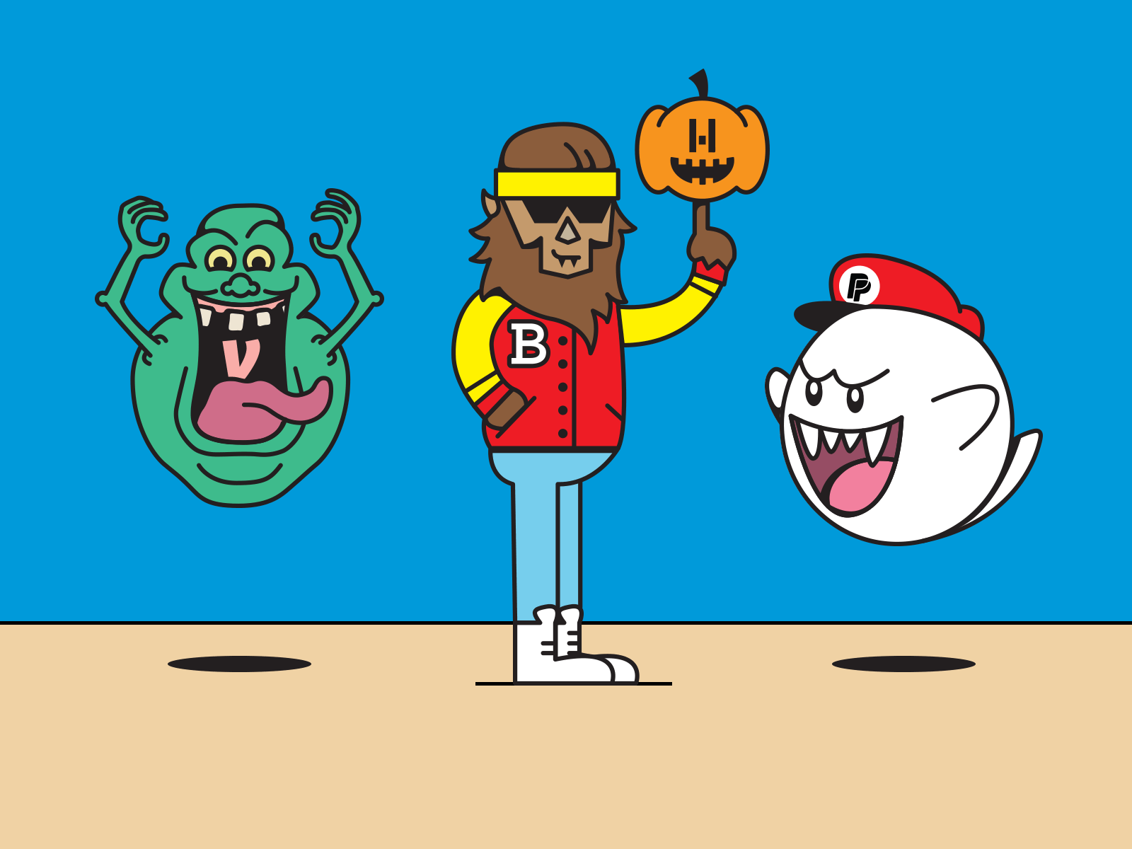 Throwback "on-brand" Halloween 1980s 80s boo braintree characters family event ghostbusters halloween hyperwallet illustration jack-o-lantern lettermark paypal scott howard slimer super mario bros teen wolf throwback venmo