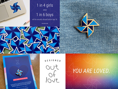 Designed Out Of Love - Child Sexual Abuse Awareness Initiative brand identity campaign csam donation education education logo lapelpin non-profit saapm sexual assault awareness month so kids stay kids stickers