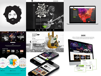 Jerry Garcia Website branding characters custom experience guitars hand drawn type illustration jerry garcia mobile story the grateful dead the parking lot timeline tour typeography vector