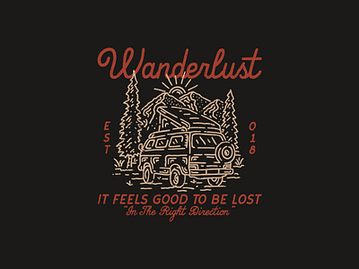 WANDERLUST adventuredesign apparel apparel design badge logo badgedesign branding clothing design clothingbrand custom art design illustration logo merch merch design outdoorapparel supplyanddesign vintage art vintage design