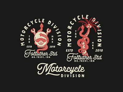 MOTORCYCLE DIVISION apparel design badge logo badgedesign branding clothing design clothingbrand custom art illustration logo merch merch design streetwear supplyanddesign vector vintage art vintage design