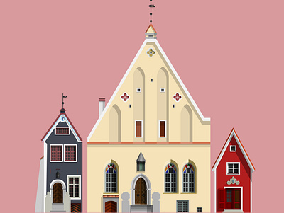 Old Tallinn architecture digital art flat illustration minimal vector