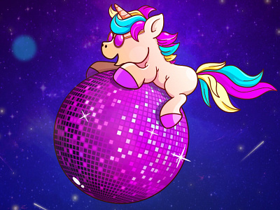 Unicorn space disco affinity design cartoon character cute illustraion space unicorn vector