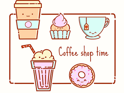 coffee shop icons cake cartoon character coffee cute design illustration procreate app