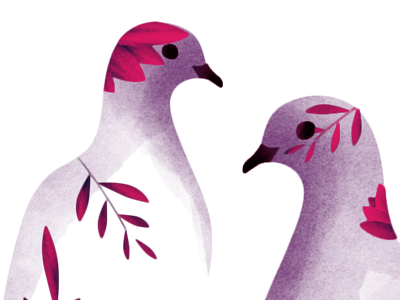 Purple Birds botanical illustration surface design