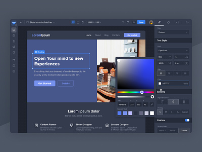 Visual Web Page Editor application builder clean constructor coursera dark mode design tool editor elementor funnel interface saas shopify software tilda ux web webflow weebly wix