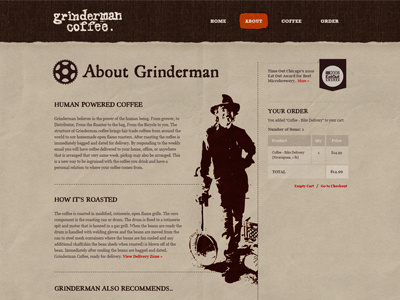 Grinderman Coffee About Page illustration texture website