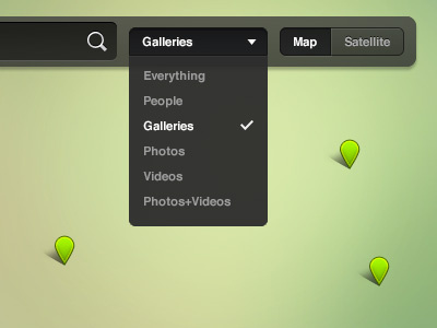 Map UI Elements checkbox control dropdown filter green grey map map pin pin pins search ui