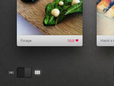 Foodie App - Grid View app food grid icons ios ipad linen photography profile rating social switch texture toggle ui user ux