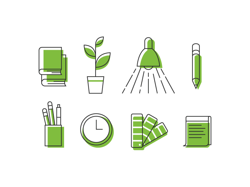 Workplace Icons clean line vector icons illustration workplace workspace studio envato monoline flat geometric outline