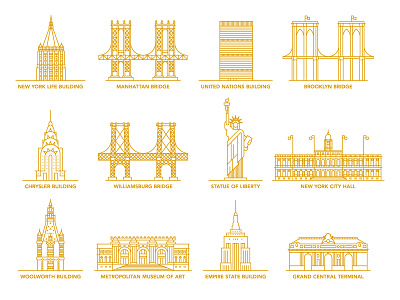 New York City Landmarks illustration monoline