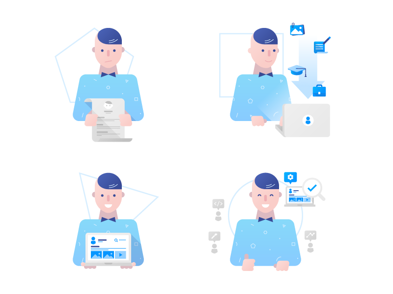 Signup illustration flat geometric tidl character sign up signup laptop resume portfolio vector