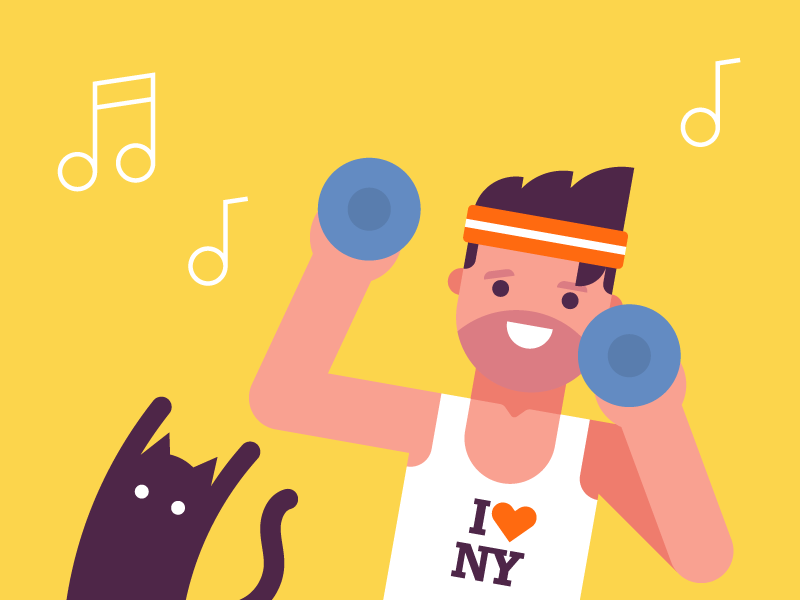 Workout vector flat sports gym fitness exercise character illustration geometric cat man workout