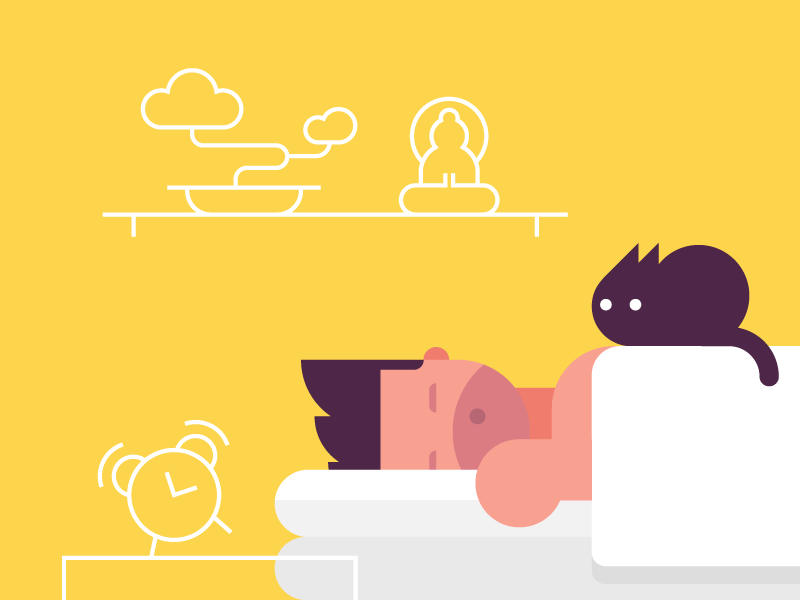 Morning sleepy cat sleep character sleeping geometric flat vector illustration morning