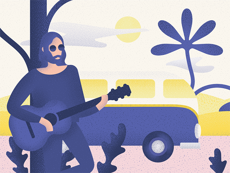 Trip illustration 60s drive texture guitar van the beatles john lennon