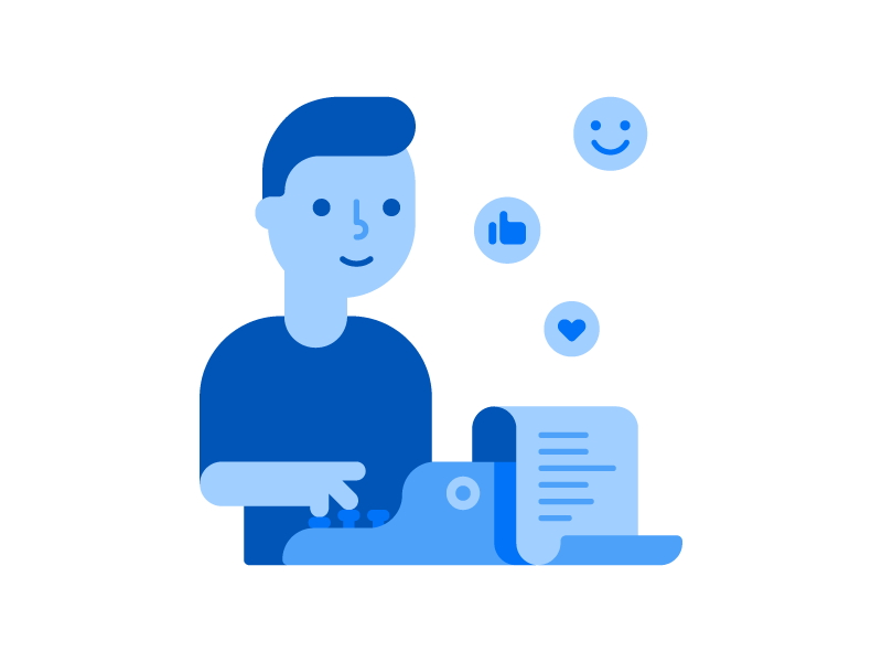 Content Creator writing geometric vector typewriter typing man writer flat character illustration