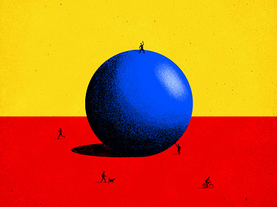 BBB (Big blue ball) biking blue brand branding character colorful design dog draw draw drawing gradient gradient color illustration logo people peting photoshop red running yellow