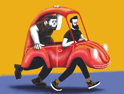 Rancheros Tiernos Podcast album beard car character cover cover art illustration podcast volkswagen