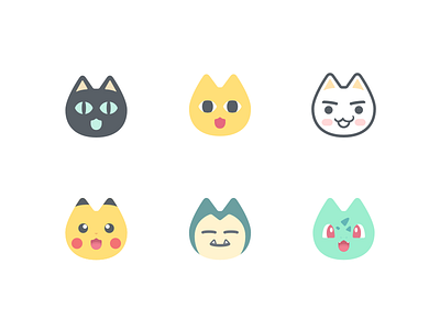 Cats and Pokemon bulbasaur cats chiyo flat hiko illustration kuro pikachu pokemon snorlax toro