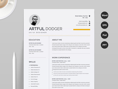 Professional Word Resume CV 1 page resume a4 blue branding clean resume creative cv cv template design graphic design illustration logo minimal cv minimal resume resume resume cv