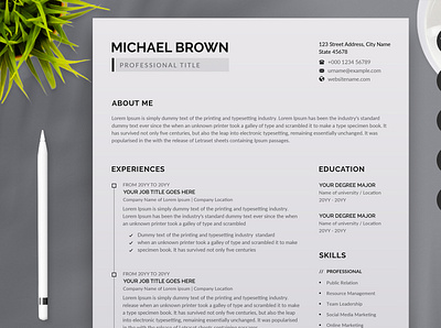 Minimal Resume/CV cv job application resume design resume design services resume template word resume