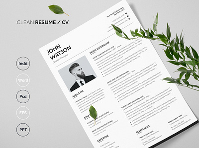 Word Resume Template / CV 1 page resume a4 blue clean resume creative cv cv template design illustration logo word resume