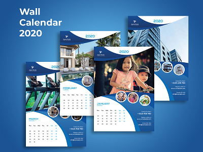 Wall Calendar 2020 2020 blue calendar corporate identity creative designer graphic design graphics indesign indesign template new year new year 2020 psd wall calendar 2020 wall painting