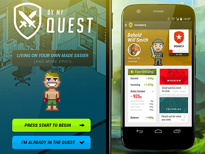 By My Quest - Living on your own made easier. 8 bits adventure android app cooking finances flat design journey mobile user interface