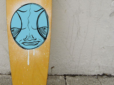 Skateboard art artwork character graffiti india ink painting spray paint wood